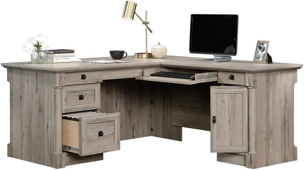 BOWERY HILL Contemporary Engineered Wood Computer Desk with File Drawer, 3 Additional Drawers, Adjustable Shelf, L-Shaped, Easy Assembly, for Home/Office, in Split Oak Finish
