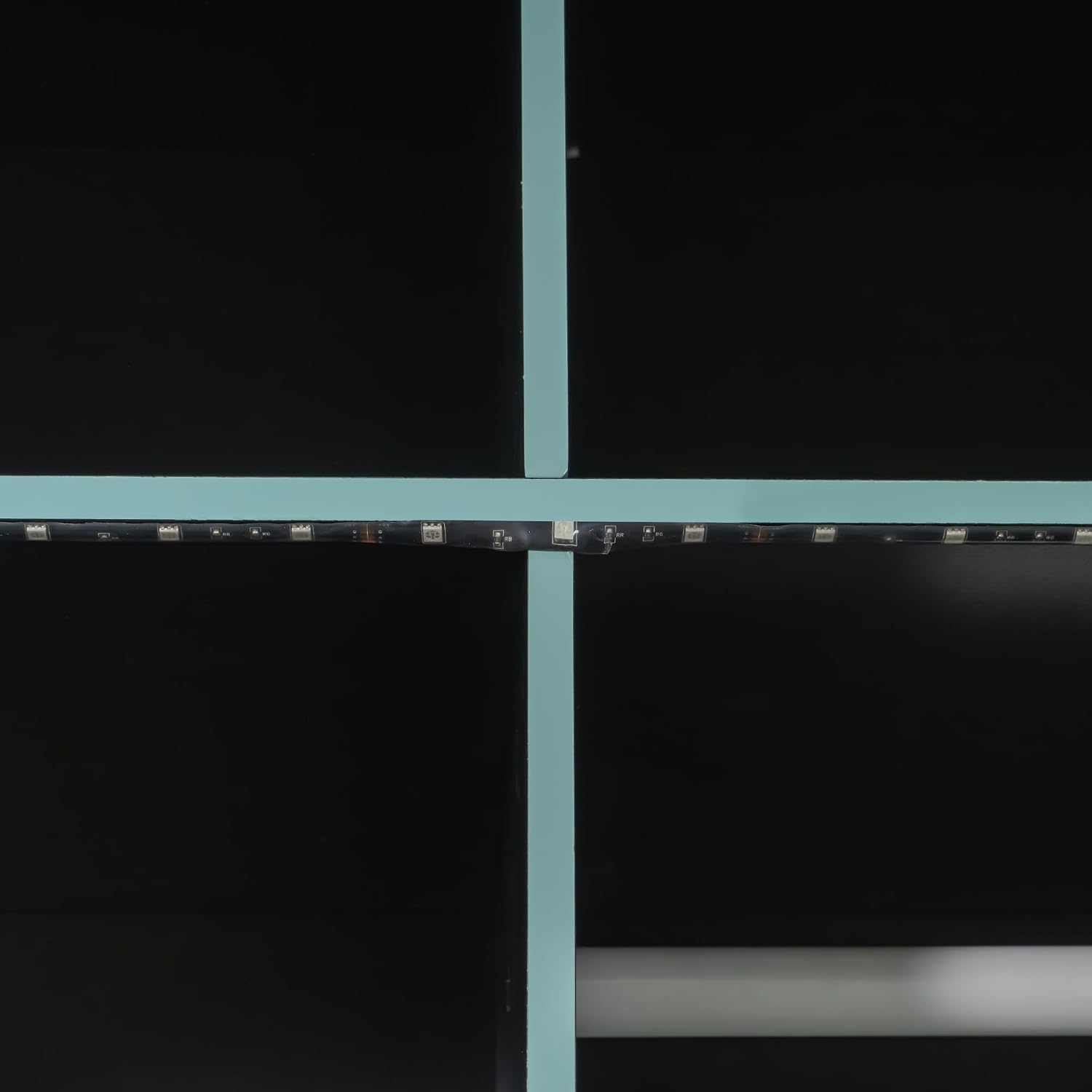 Merax Wood Loft Bed with Desk, Open Wardrobe, Storage Compartments and RGB Lights, Full Size, Cloud Blue