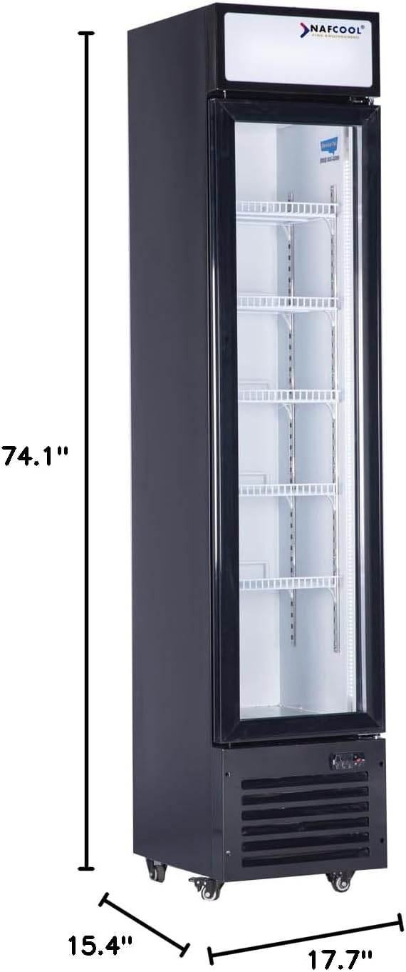 Tall Slim Glass Door Beverage Cooler, 6 Cu Ft Narrow Commercial Display Refrigerator Merchandiser,Skinny Drink Fridge for with LED Light Adjustable Shelves,ETL Approval,15.4' Wide