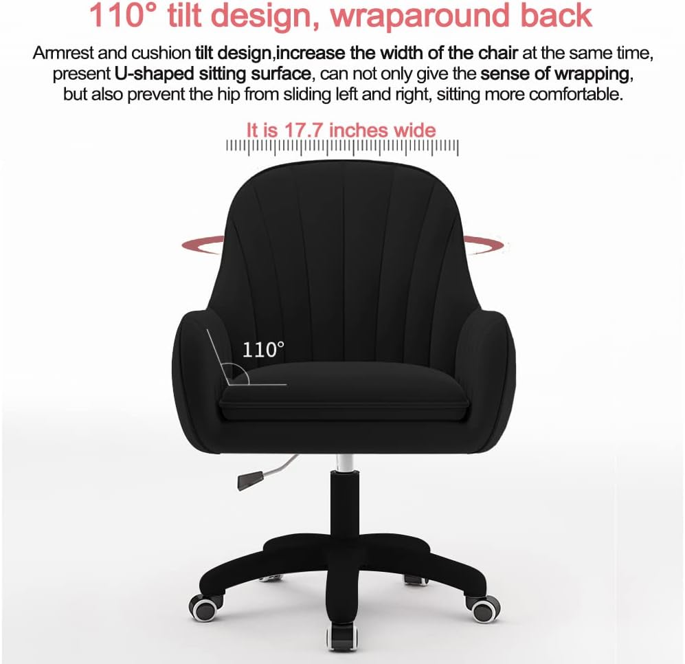 Velvet Desk Chair with Pillow Upholstered Vanity Chair for Girls Women, Home Office Computer Task Chair with Wheels Swivel Rolling Accent Chair for Living Room, Bedroom