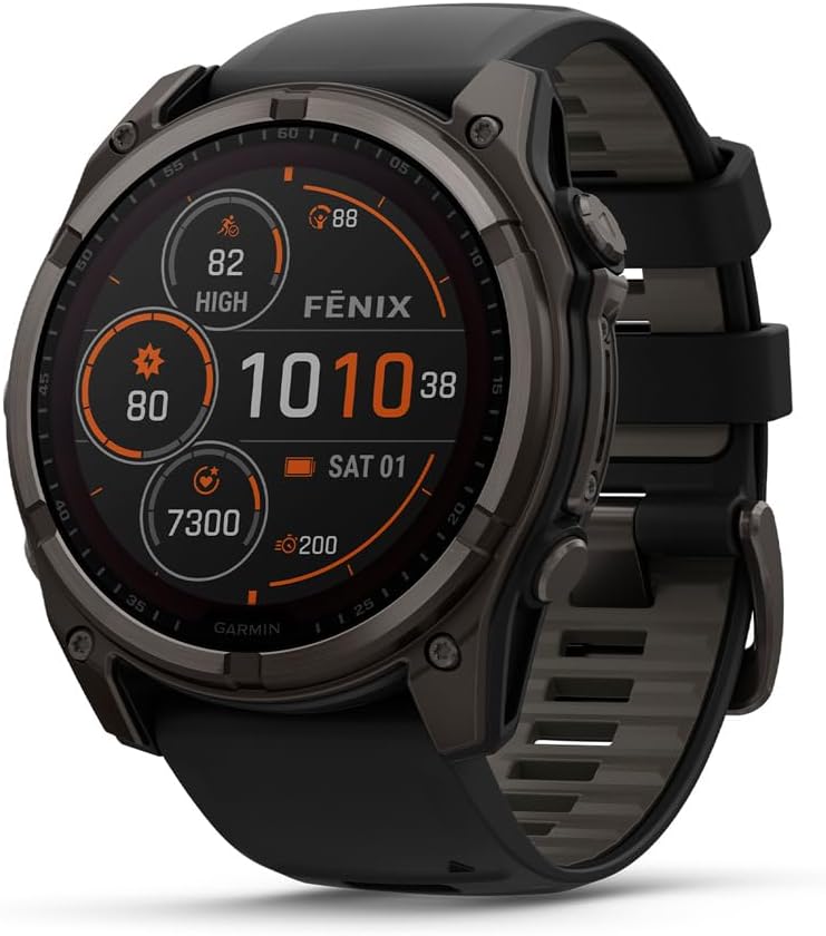 Garmin fēnix® 8 – 51 mm, Solar, Sapphire, Premium Multisport GPS Smartwatch, Long-Lasting Battery Life, Dive-Rated, Built-in LED Flashlight, Carbon Gray DLC Titanium with Pebble Gray Band (Renewed)