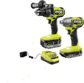 RYOBI ONE+ HP PBLCK02K 18V Brushless Cordless 1/2 in. Hammer Drill and 1/4 in 4-Mode Impact Driver Kit w/ (2) Batteries, Charger, (Renewed)