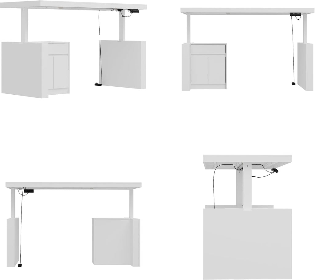 70.9' W Height Adjustable Standing Desk with Drawers & Cabinet, Electric Stand up Desk with Storage, I Shaped Home Office Table Corner Computer Workstation, White (29.5'-44.1' H)