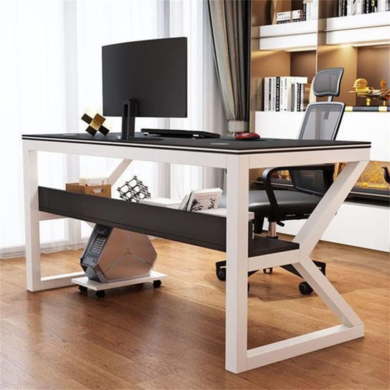 LAKIQ Small Space Manufactured Wood Computer Desktop Table with Storage Shelf K-Shaped Gaming Desk Rectangular Home Office Working Writing Table - Table Only(Black,31.5' L x 19.7' W x 29.5' H)