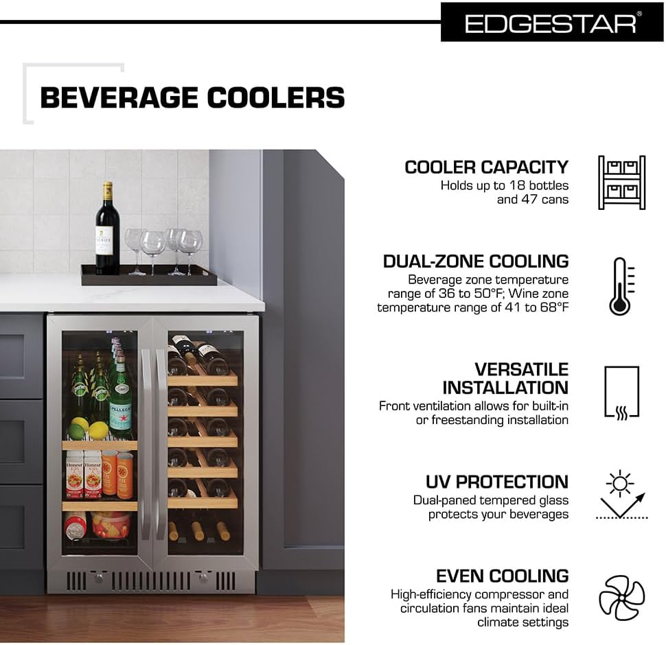 EdgeStar CWB1761FD 24 Inch Wide 18 Bottle Capacity and 47 Can Capacity Wine and Beverage Cooler - Stainless Steel
