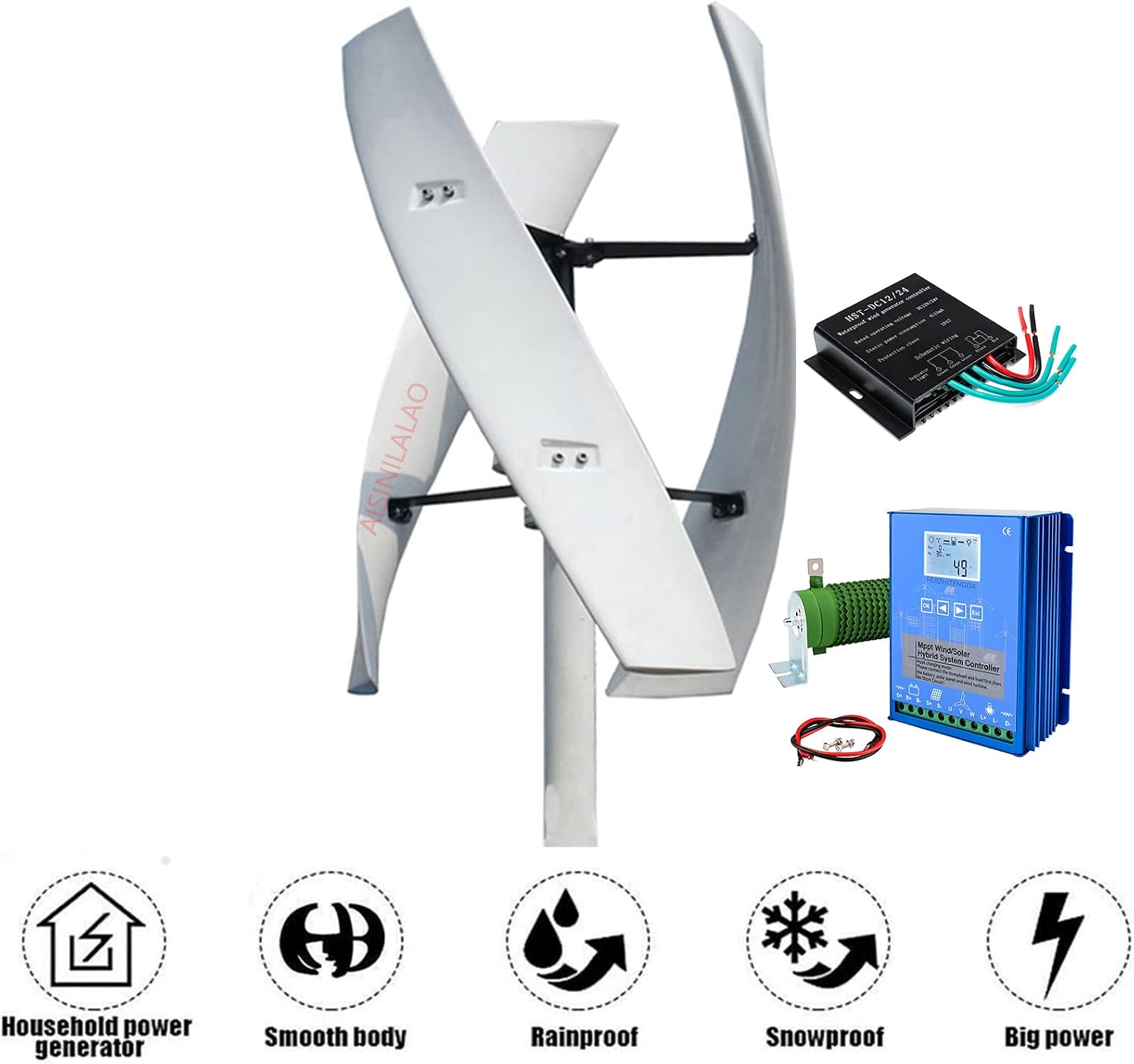 Portable Vertical Axis Wind Turbine Kit, 3000W 48V AC Wind Turbine Generator Kit Kit with Controller Suitable for Outdoor Power Generation in Factories(220V)