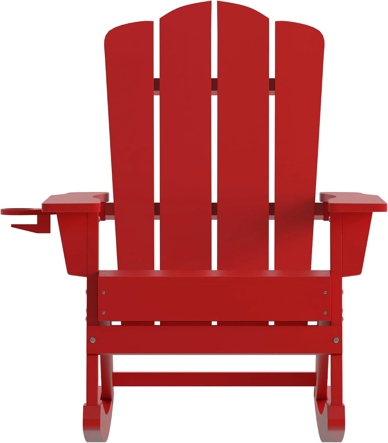 EMMA + OLIVER Tiverton Adirondack Rocking Chair with Cup Holder, Weather Resistant Poly Resin Adirondack Rocking Chair, Red
