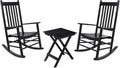 Wooden Rocking Chair Set - 2 Wooden Porch Rockers With Outdoor Side Table, Perfect for Indoor or Outdoor, All Weather Rocker for Garden, Lawn, Balcony, Backyard, Patio (Black)