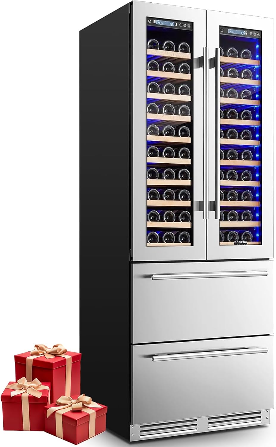 BODEGA BODEGACOOLER Wine and Beverage Refrigerator, 30 Inch 2 IN 1 Dual Zone Wine Cooler,Built-in or Freestanding Beverage Cooler, Soft LED Light Hold 120 Bottles and 234 Cans