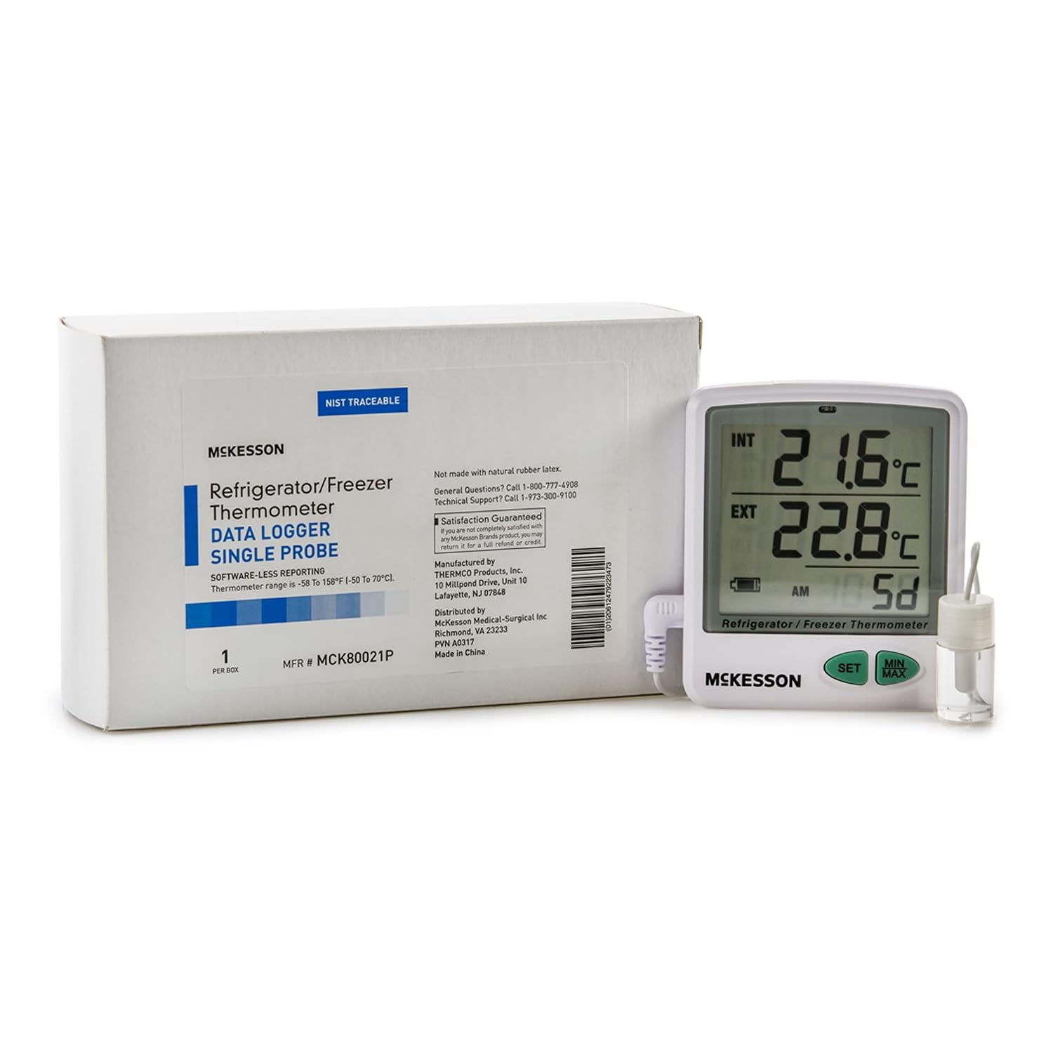 McKesson Refrigerator and Freezer Thermometer, Single-Probe - Waterproof Digital Display Max/Min Temperatures, 1 Count