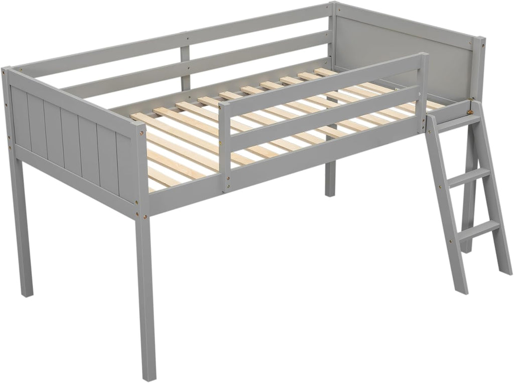 SOFTSEA Low Loft Bed with Ladder Juniors Loft Bed Frame with Under-Bed Storage