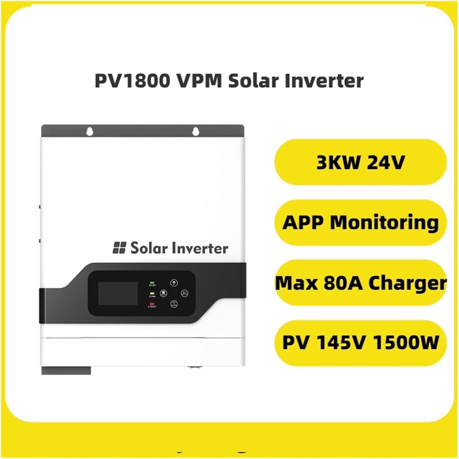 Power Inverter 2023 24V 3KW MPPT Hybrid Off Grid Solar Inverter PV1800 VPM 3000w Built MPPT 145V 60A Max 80A Charge Controller (Color : 3KW, Size : 24V_220-240V)
