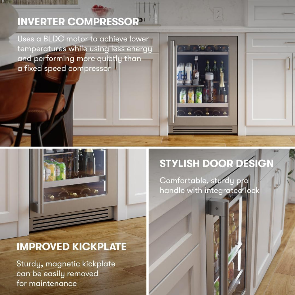 Zephyr 24' Wine Fridge & Beverage Refrigerator Single Zone Under Counter - Mini Wine Cooler Cellars Small Beer Fridge Cabinet Drink Chiller Freestanding Wine Beverage Cooler, 7 bottles,112 cans