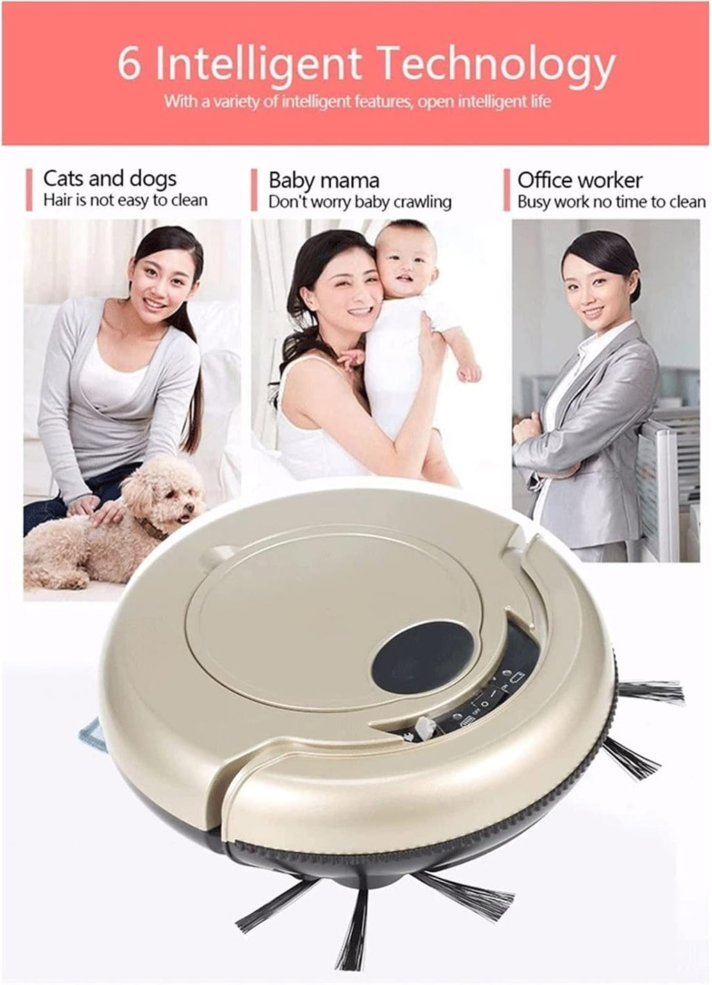 Robot Vacuum Cleaner (Slim), Connected Robotic Vacuum Cleaner, Super Quiet, Self-Charging Auto Boost Sweeper for Pet Hair, Carpets, Tiles, Hard Floors (Color : Pink)