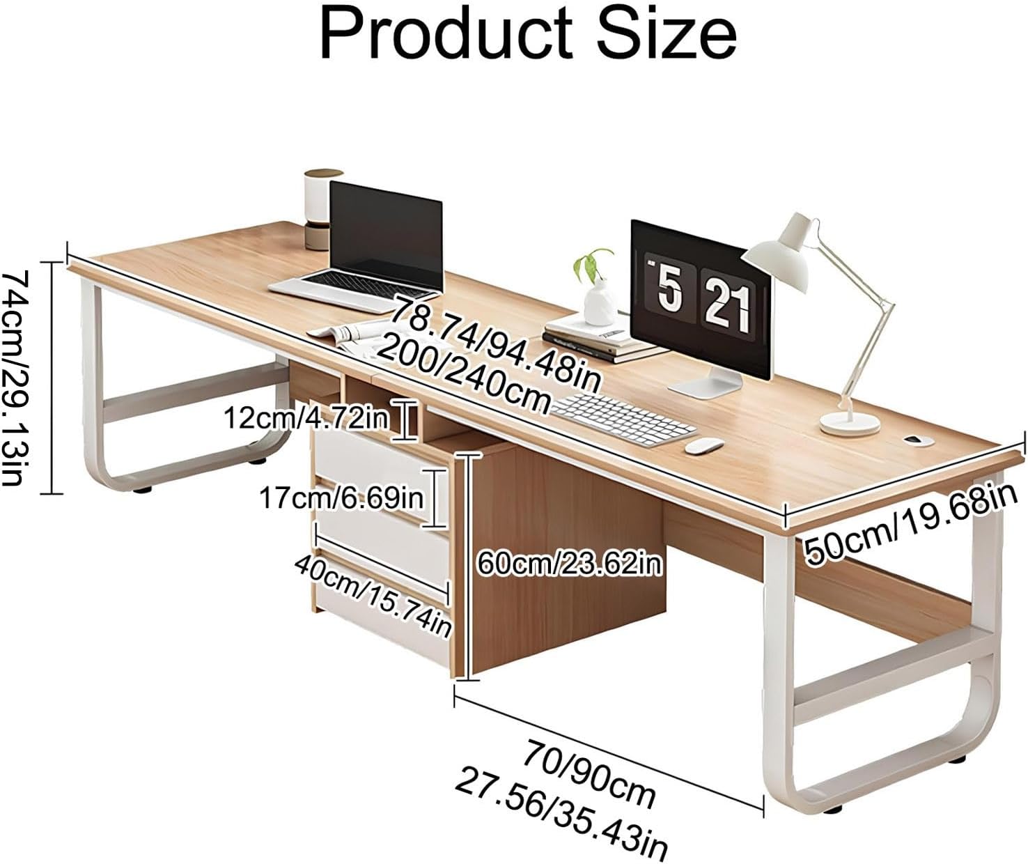 Two Person Desk with 3 Drawers, Large Double Study Writing Table, Wooden 2 Person Gaming Desk Computer Table Dual Workstation, for Home Office(Walnut,200cm/78.74in)
