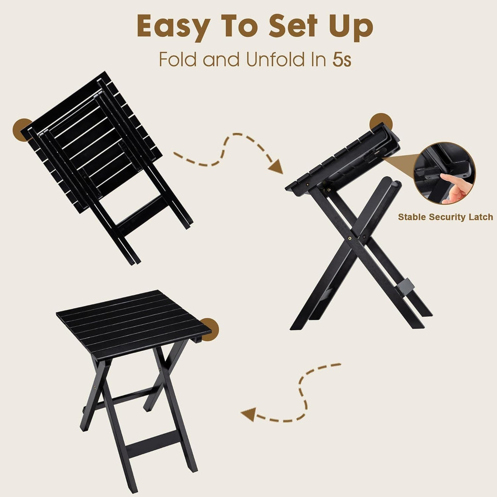 Wooden Rocking Chair Set - 2 Wooden Porch Rockers With Outdoor Side Table, Perfect for Indoor or Outdoor, All Weather Rocker for Garden, Lawn, Balcony, Backyard, Patio (Black)