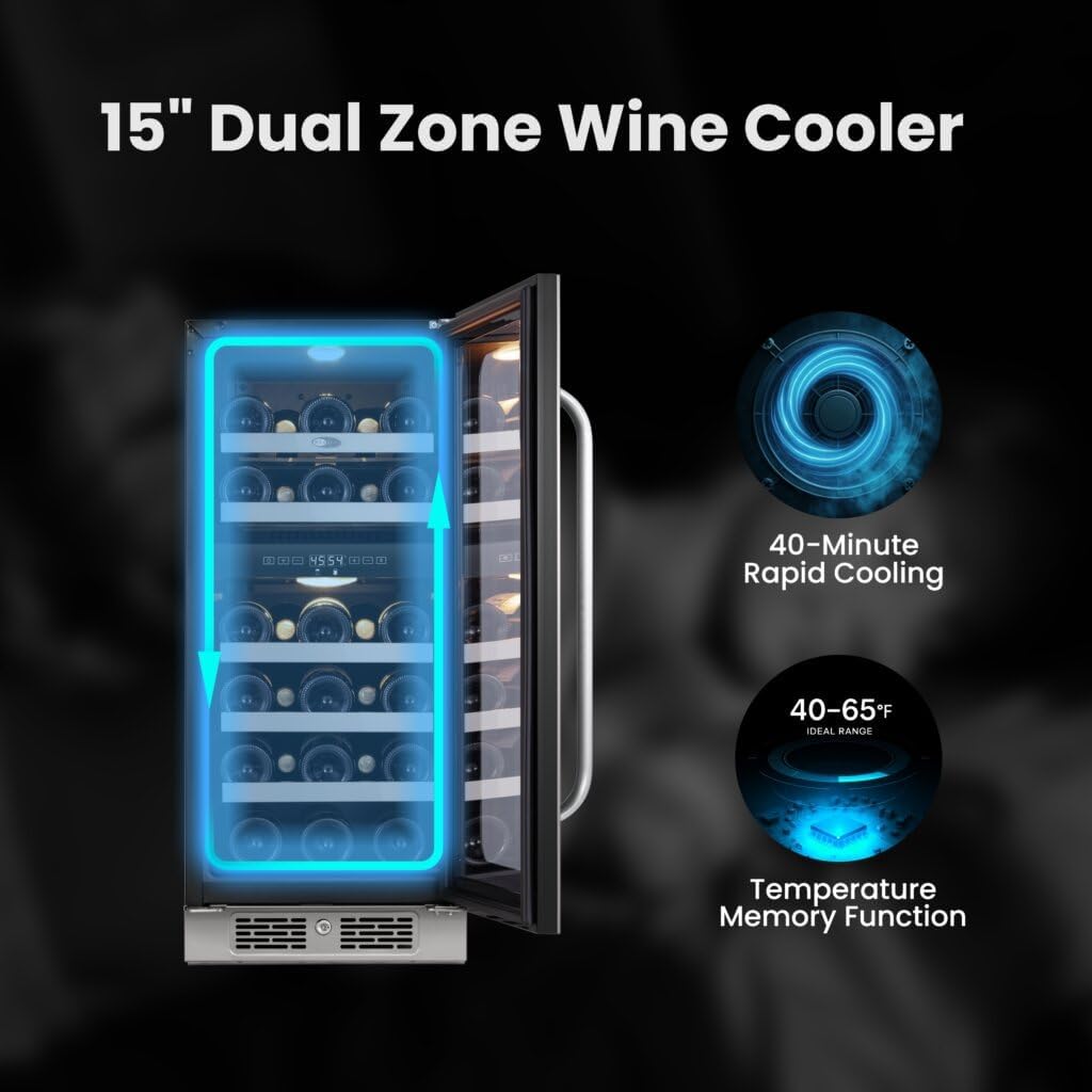 Whynter BSR-029DW 15 inch Built-ln 29 Bottle Undercounter Stainless Steel Wine Fridge with Reversible Door, Digital Control, Lock, and Carbon Filter