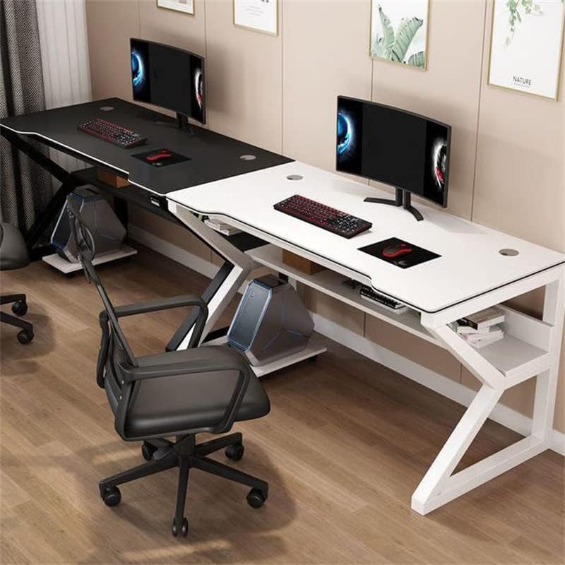 LAKIQ Small Space Manufactured Wood Computer Desktop Table with Storage Shelf K-Shaped Gaming Desk Rectangular Home Office Working Writing Table - Table Only(Black,31.5' L x 19.7' W x 29.5' H)