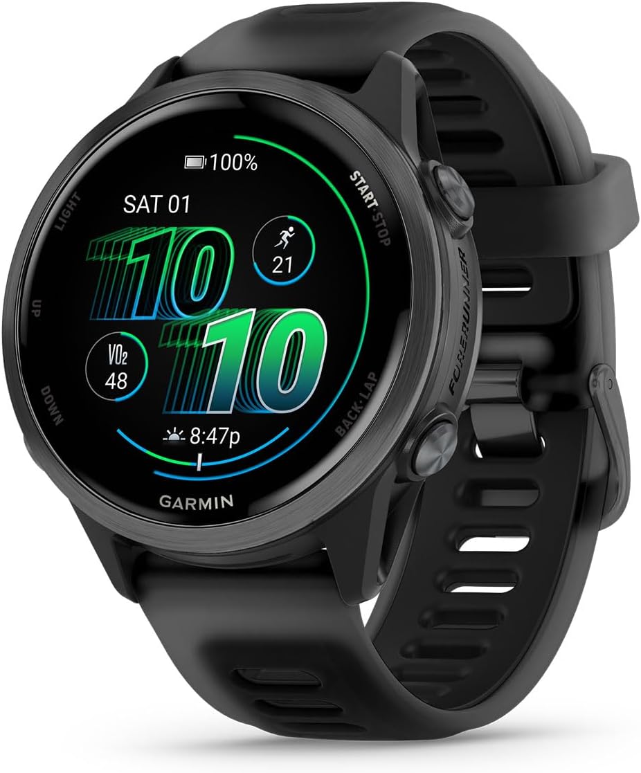 PlayBetter Garmin Forerunner 570 (42 mm, Slate Gray/Translucent Black) Running GPS Smartwatch - AMOLED Display, Training & Recovery - Bundle Portable Charger & HD Screen Protectors