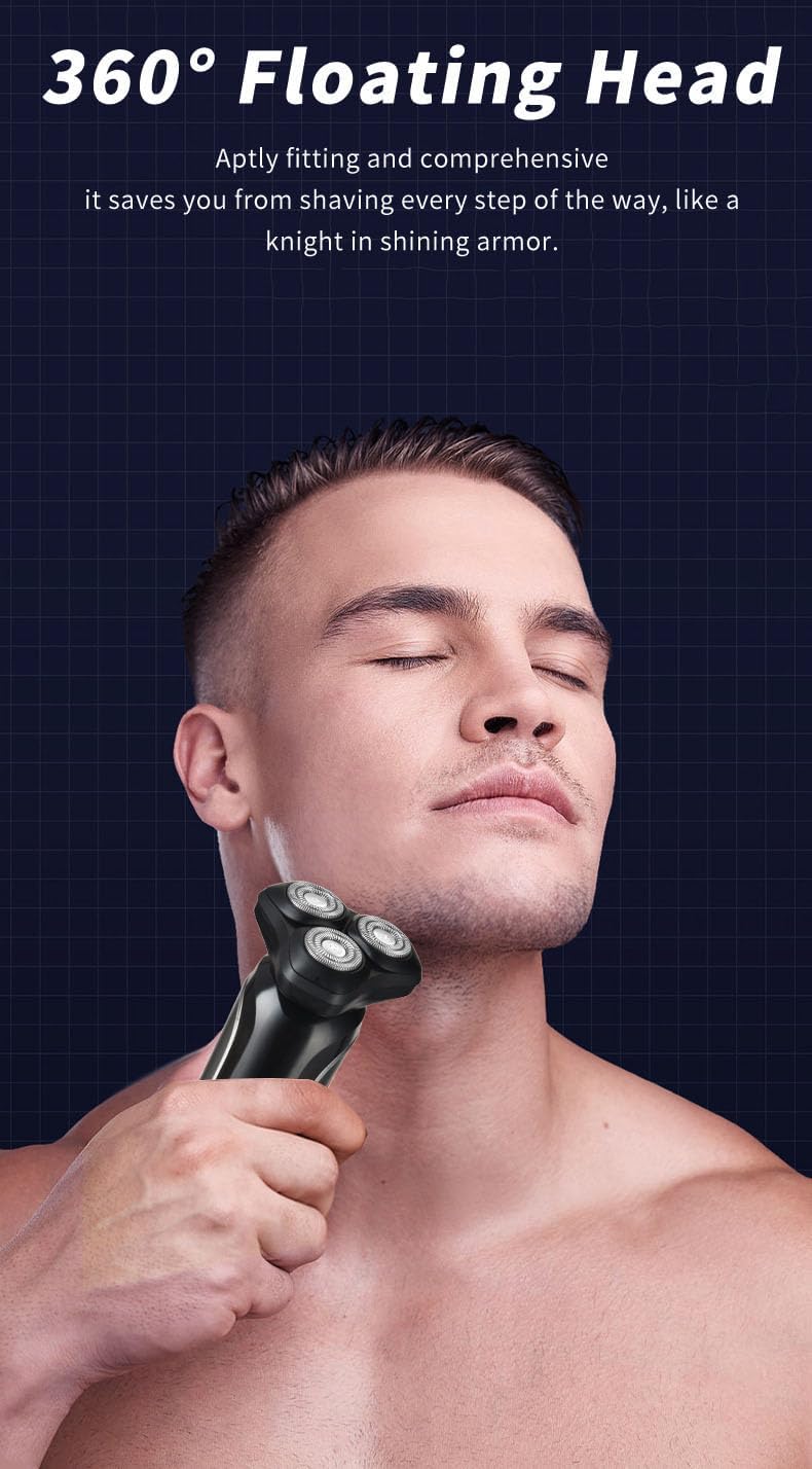 Electric Razor for Men Cordless: Wet/Dry Rotary Shaver IPX7 Waterproof - Fast Charging & Sensitive Skin Care
