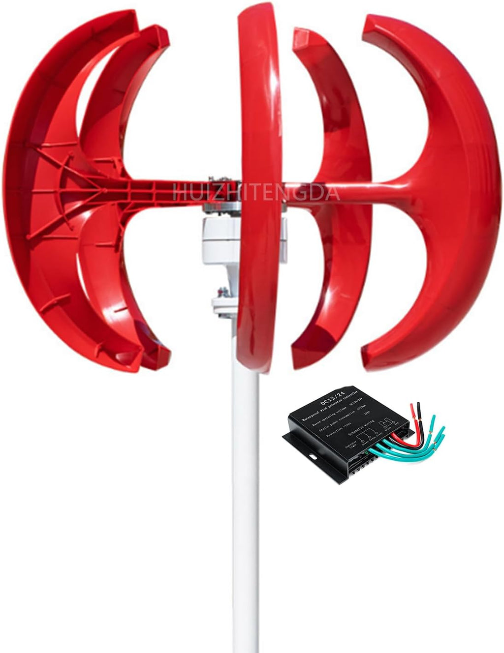 5 Blades 3Phase Alternator, 3000W Vertical Wind Turbine Generator Windmill 12V 24V 48V Set with Controller Suitable for Courtyard Lighting(Red)