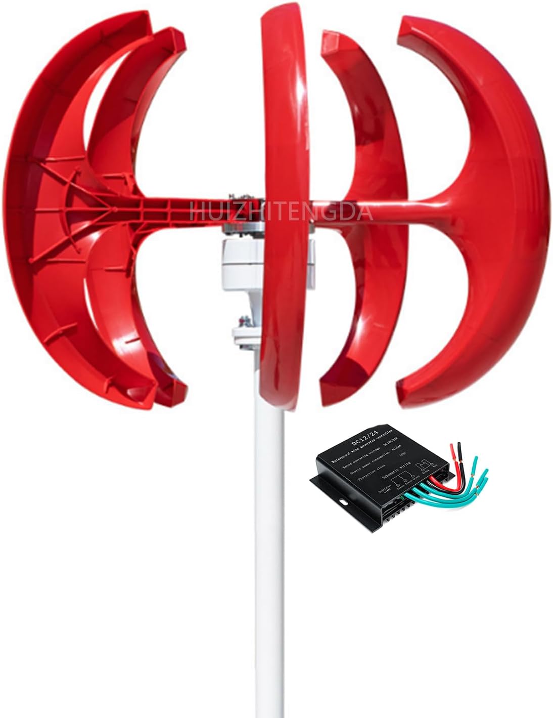 5 Blades 3Phase Alternator, 3000W Vertical Wind Turbine Generator Windmill 12V 24V 48V Set with Controller Suitable for Courtyard Lighting(Red)