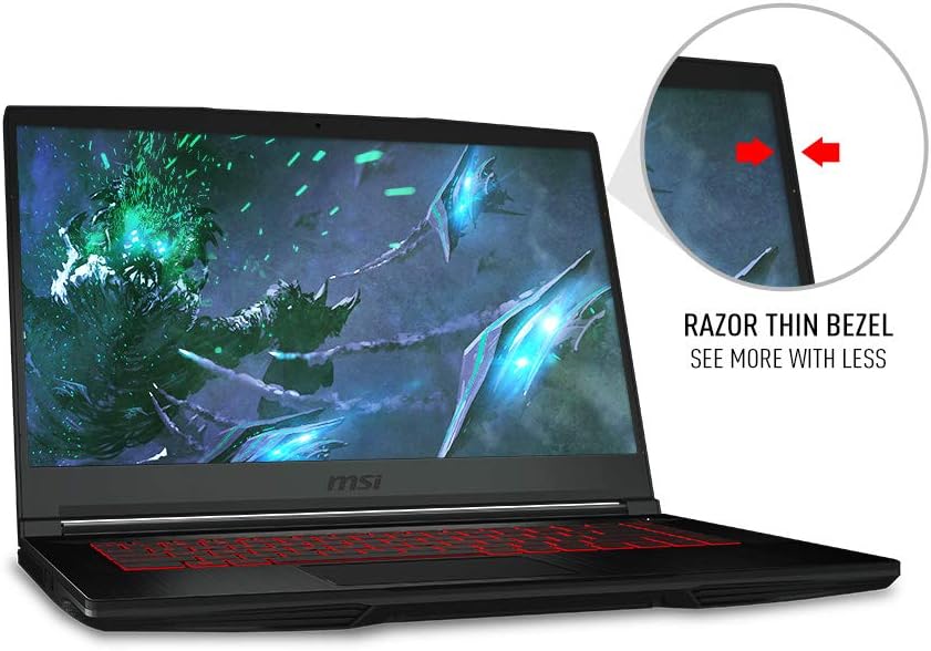 msi GF63 Thin 9SC-068 15.6' Gaming Laptop, Thin Bezel, Intel Core i5-9300H, NVIDIA GeForce GTX1650, 8GB, 256GB NVMe NVMe SSD