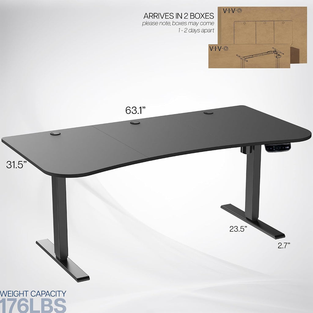 VIVO Electric 63 x 32 in Standing Desk, Touch Screen Adjustment, 220 lb Frame Support, 2E Series, Black Top Black Frame, DESK-KIT-2E1B