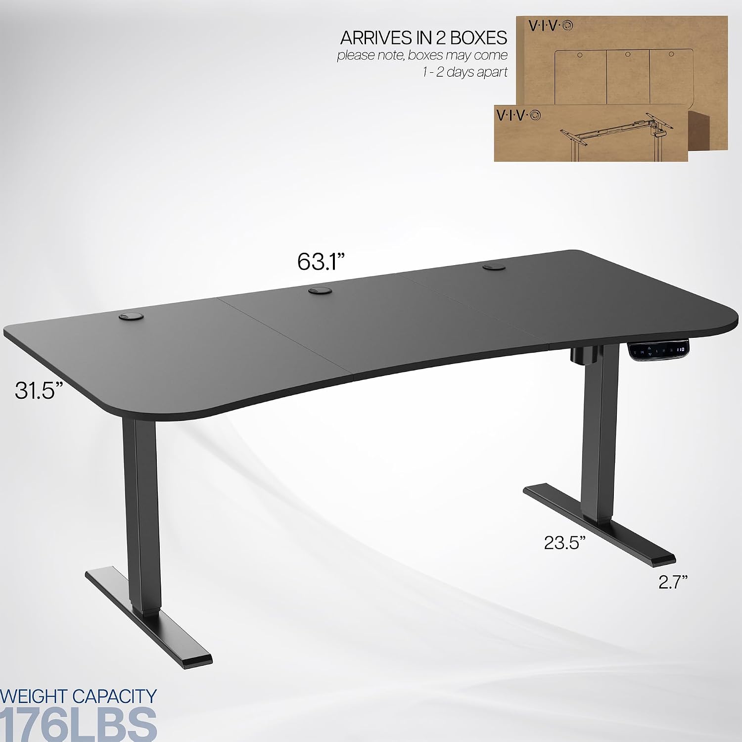 VIVO Electric 63 x 32 in Standing Desk, Touch Screen Adjustment, 220 lb Frame Support, 2E Series, Black Top Black Frame, DESK-KIT-2E1B