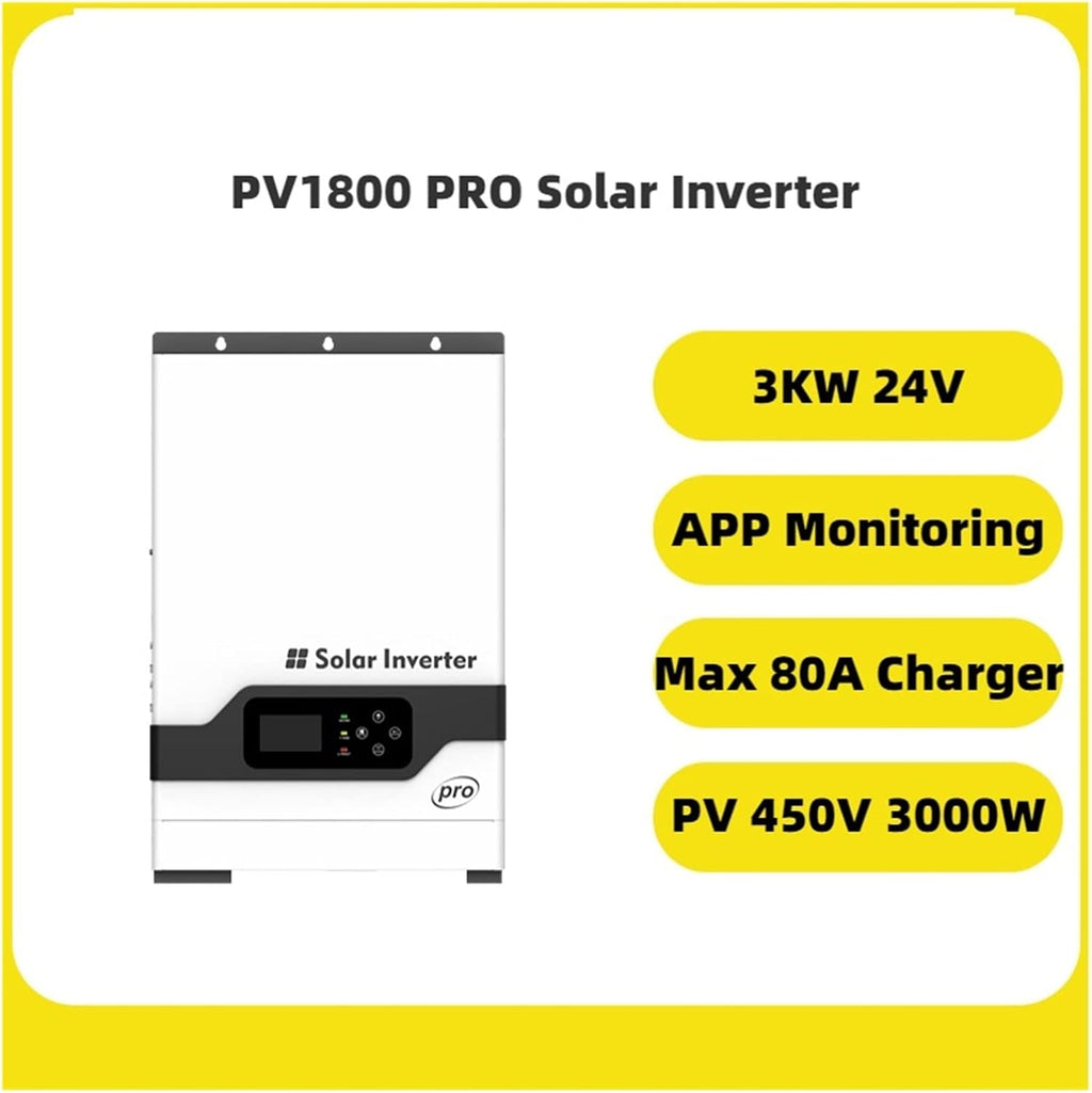 Power Inverter PV1800 PRO 3KW PV Input 450V 3000W Off Gird Hybrid Solar Inverter MPPT 80A Charge Controller (Color : 3KW, Size : Other_220-240V)
