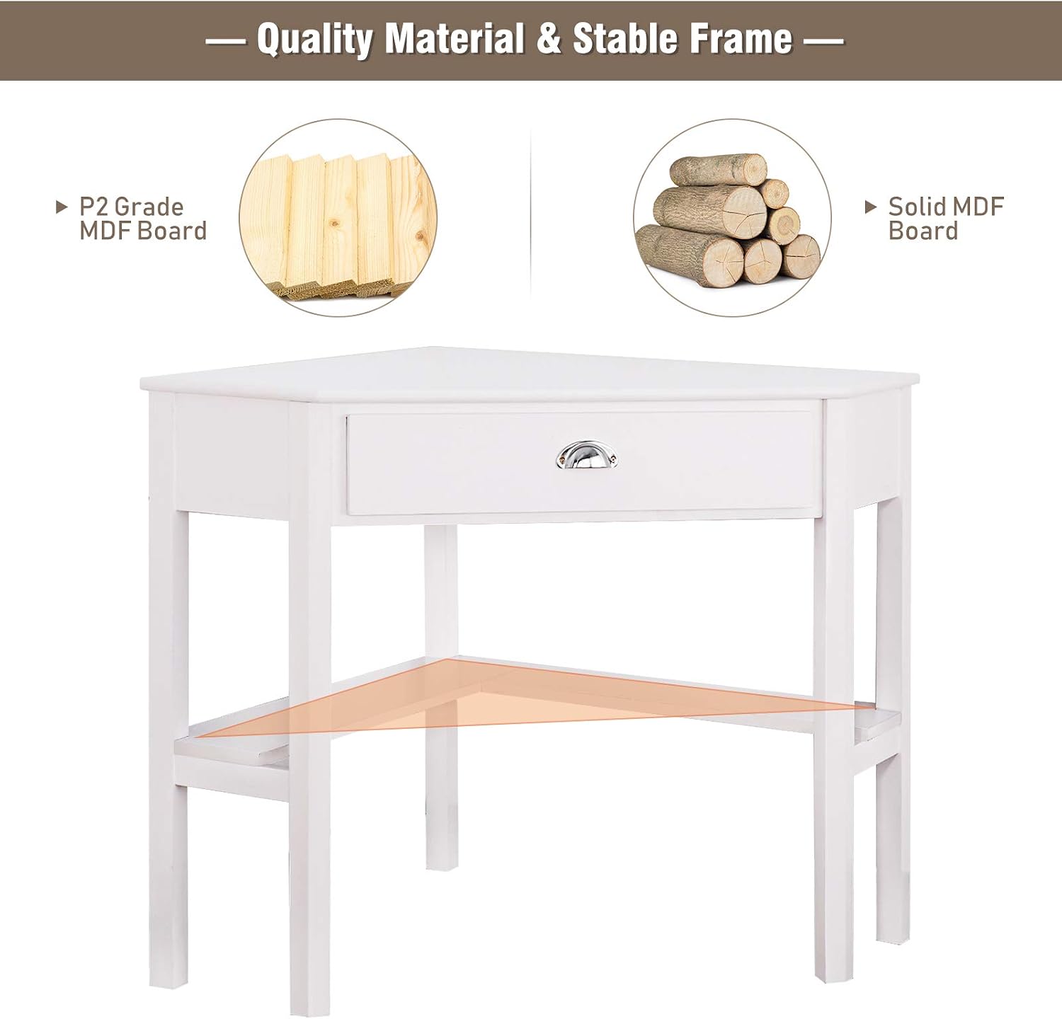 COSTWAY Corner Desk, Writing Corner Computer Desk with Drawer for Small Space, Wood Makeup Vanity Desk, Small Corner Desk with Shelves, Office Study Workstation, White Corner Desk (White)