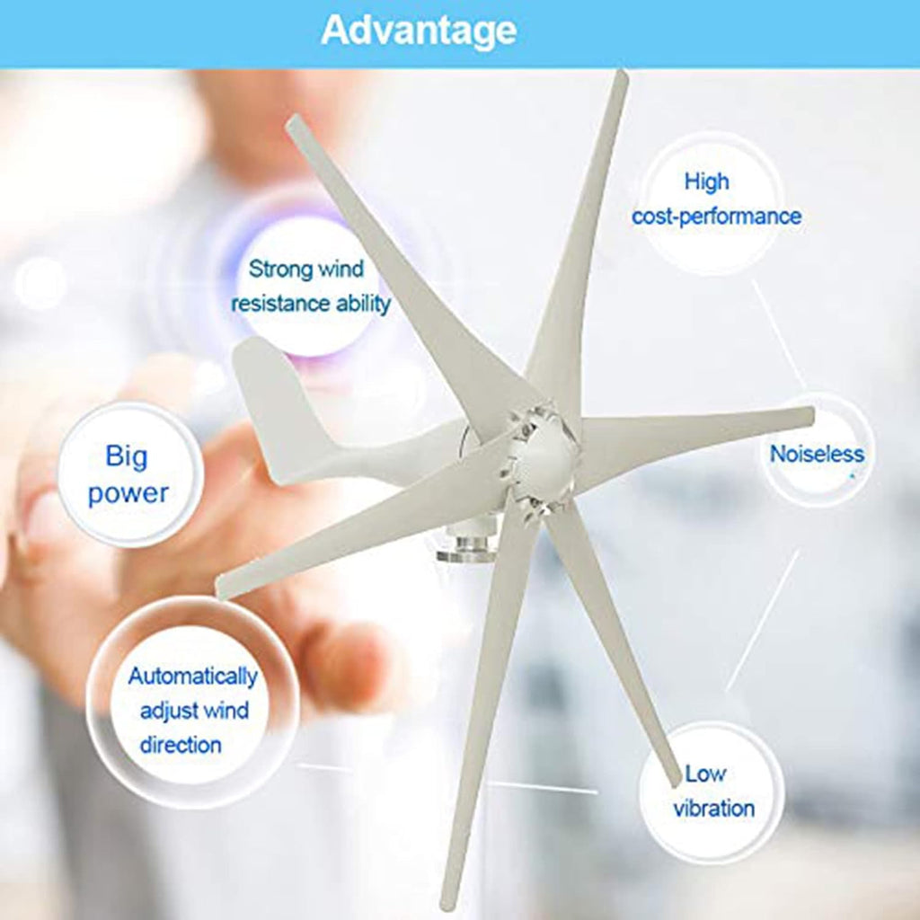 Wind Turbine Generator Kit,100W-3000W AC12V-48V Vertical Wind Power Turbine Generator+Controller Kit 3 Phase AC Permanent Magnet Generator(White)