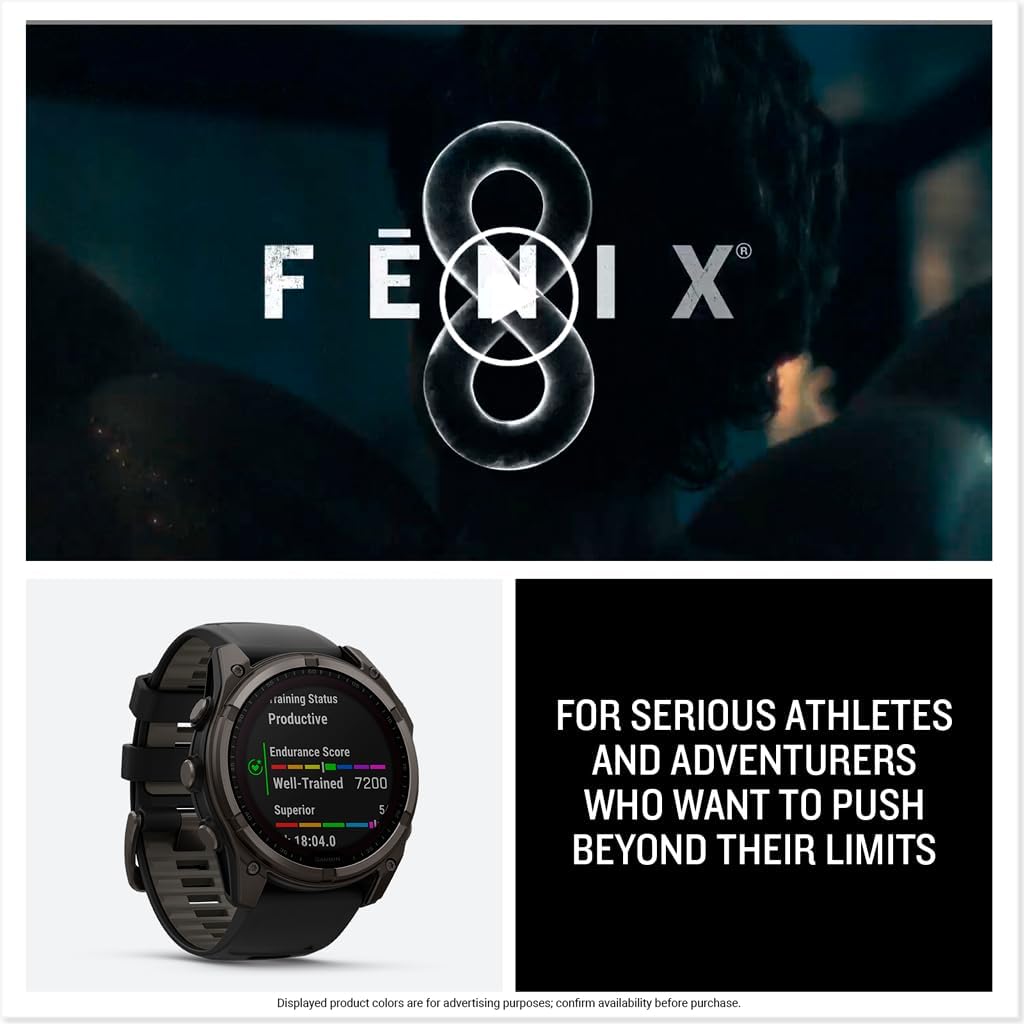 Garmin fēnix® 8 – 51 mm, Solar, Sapphire, Premium Multisport GPS Smartwatch, Long-Lasting Battery Life, Dive-Rated, Built-in LED Flashlight, Carbon Gray DLC Titanium with Pebble Gray Band (Renewed)