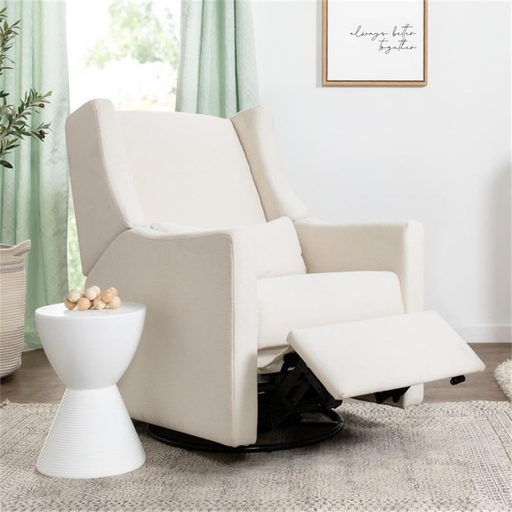 Babyletto Kiwi Glider Recliner Nursery Chair w/ USB Ports - GREENGUARD Gold Certified - Water & Stain Resistant Glider Rocking Chair - Electronic, 270° Swivel, Performance Cream Eco-Weave