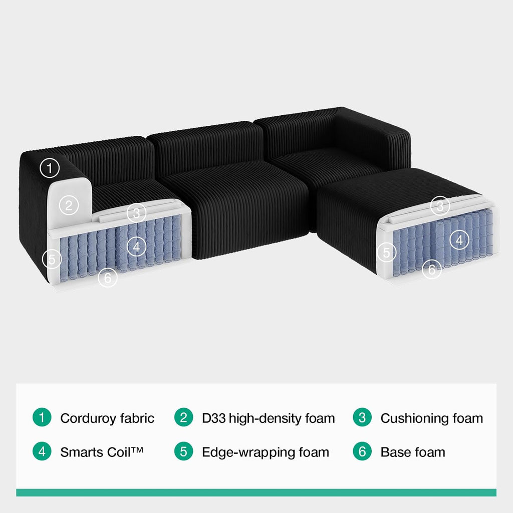 Novilla 141' Modular Sectional Sofa, Modern Cloud Sectional Couch with Smarts Coil® Support, U-Shape Boneless Couch for Living Room Apartments Bedroom, No Assembly Required (4 Seat w/ 2 Ottoman)