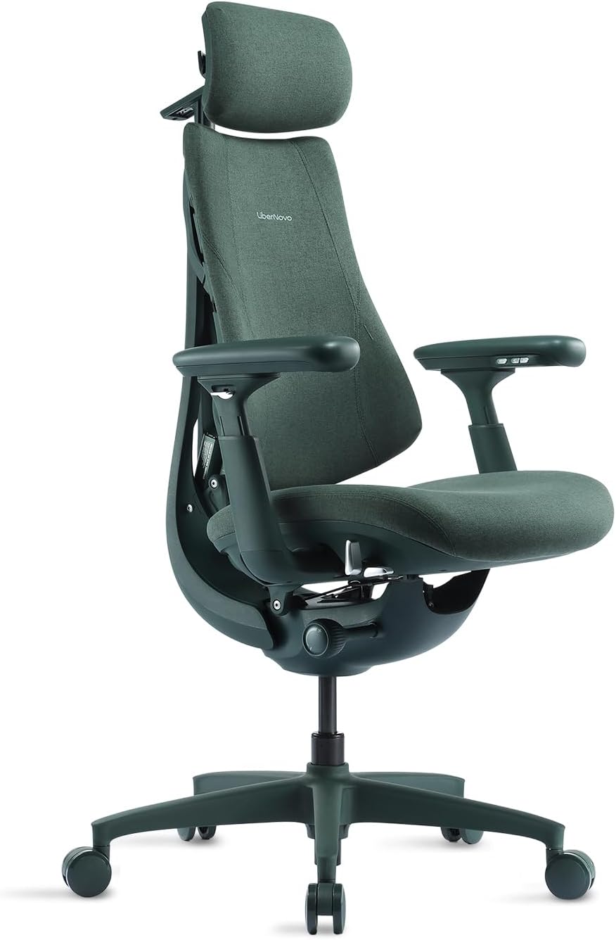 LiberNovo Dynamic Ergonomic Office Chair - Comfy Adjustable Desk Chair with Adaptive Lumbar Support, 160° Recline & Built-in Spine Stretch for Back Comfort, Home Office Long Hours Use, Green+48cm
