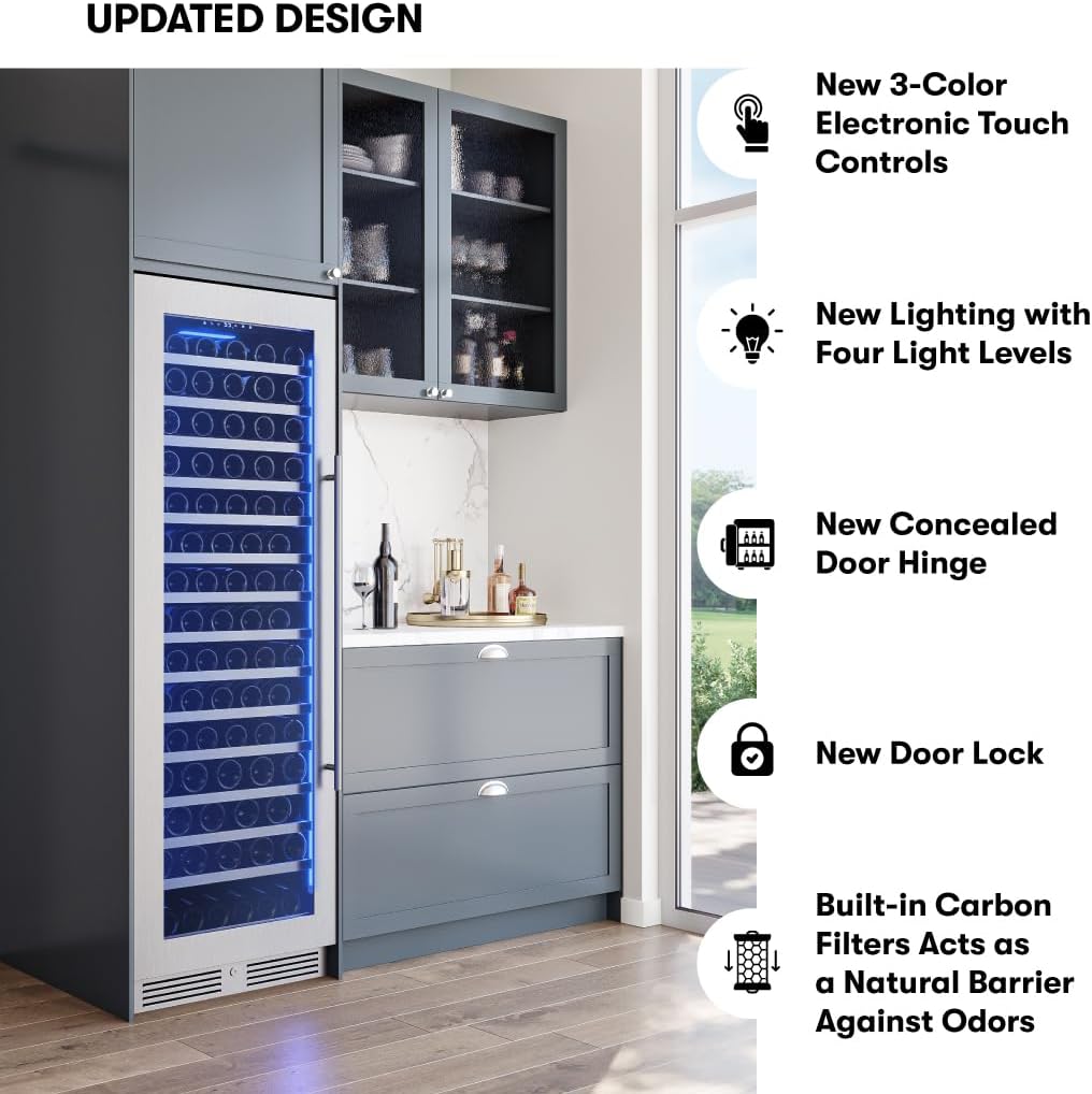 Zephyr Presrv 24 Inch Wine Fridge Full Size Single Zone - Tall Wine Cooler Cellars Large Cabinet Wine Refrigerator Home Bar Chiller Freestanding with Glass Door for 148 bottles 750ml