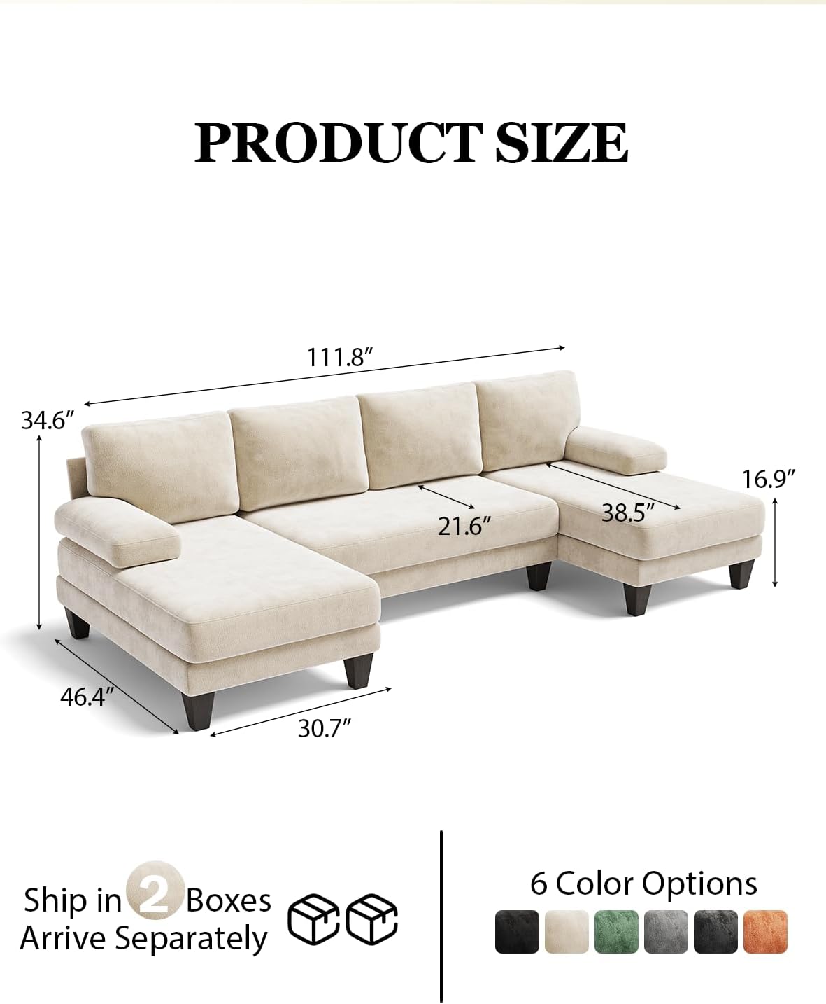 U-Shaped Sectional Couches for Living Room | Chenille Sofa with Double Chaise |112 Inch Beige Sectionals Couch for Apartment