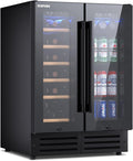 ICEPURE Wine and Beverage Refrigerator 24 Inch, Dual Zone Wine and Beverage Cooler with Glass Door, Freestanding or Built-In Wine Fridge Under Counter Lockable, Hold 19 Bottles and 58 Cans, Dark Black