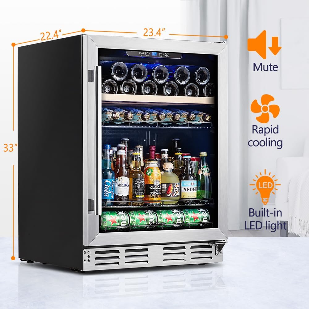 Kalamera Mini Fridge Beverage and Wine Cooler Built-in or Freestanding - 118 Cans & 16 Bottles Capacity Wine Refrigerator Cooler