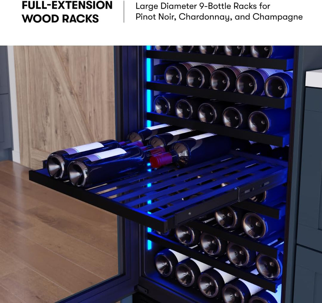 Zephyr 24 Inch Full Size Panel Ready Wine Fridge Dual Zone - Tall Refrigerator Cooler Cellars Large Bar Drink Cabinet Freestanding with Glass Door - 132x750ml bottles (Handle, wood panel not included)