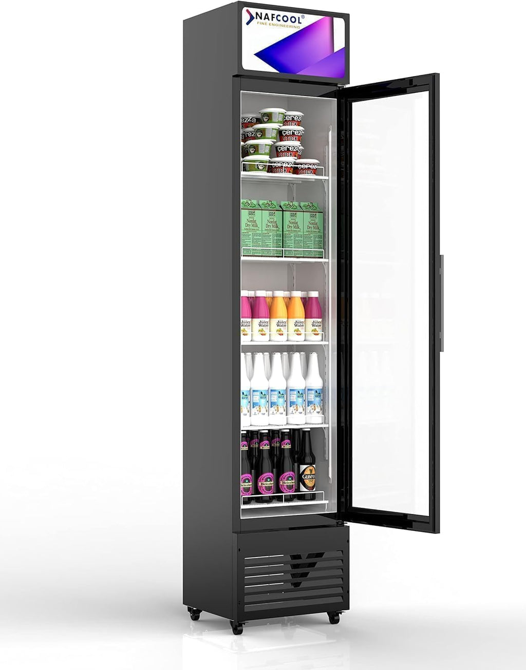 Tall Slim Glass Door Beverage Cooler, 6 Cu Ft Narrow Commercial Display Refrigerator Merchandiser,Skinny Drink Fridge for with LED Light Adjustable Shelves,ETL Approval,15.4' Wide