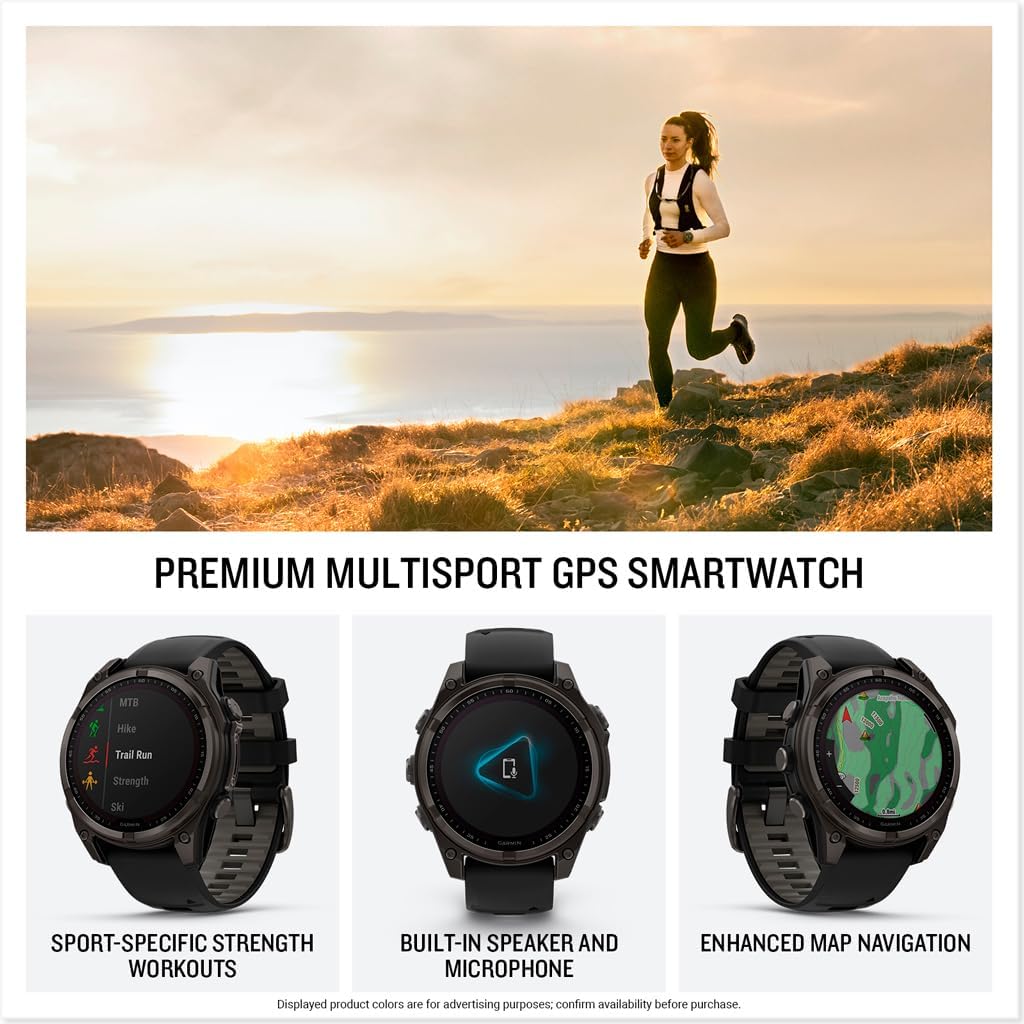 Garmin fēnix® 8 – 47 mm,Solar,Sapphire,Premium Multisport GPS Smartwatch, Long-Lasting Battery Life,Dive-Rated, Built-in LED Flashlight, Carbon Gray DLC Titanium Bezel Black/Pebble Gray Silicone Band