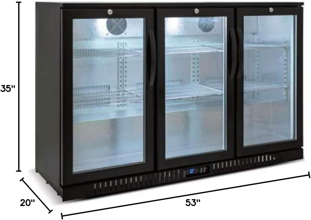 Beer Back Bar Cooler 3 Glass Door (Swing Door) 53' Width Beer Fridge NSF Certified Beverage Refrigerator 11.8 cu.ft Under Counter Height 35°-46°F Black bb3dup