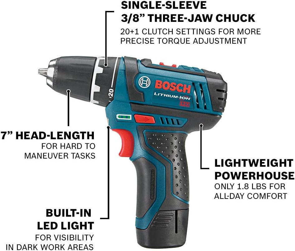 Bosch 40 Piece Impact Tough Drill Driver Custom Case System Set DDMS40 with Bosch Power Tools Combo Kit CLPK22-120 - 12-Volt Cordless Tool Set (Drill/Driver and Impact Driver)