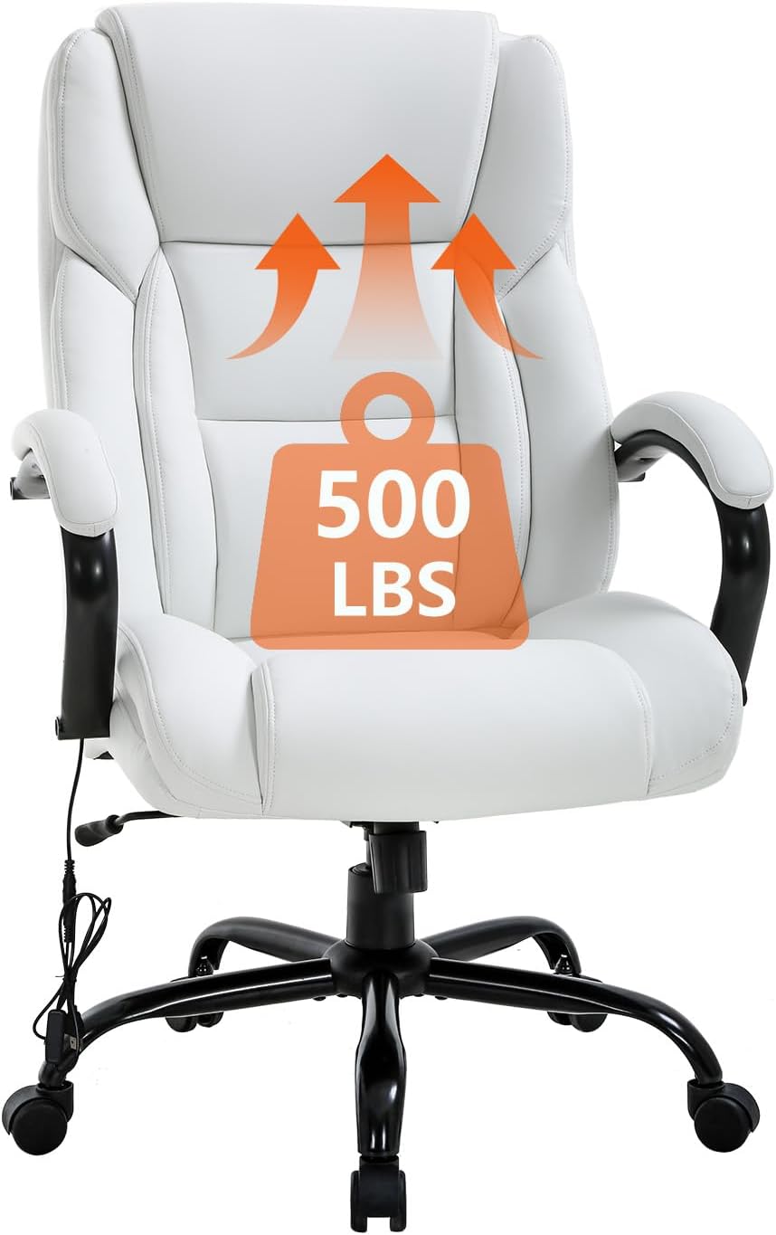 Office Chair Desk Chair Computer Chair with Lumbar Support Headrest Armrest Swivel Rolling PU Leather Task Big and Tall 500lb Wide Seat Massage Ergonomic Chair Adjustable for Adults Women(Cream)
