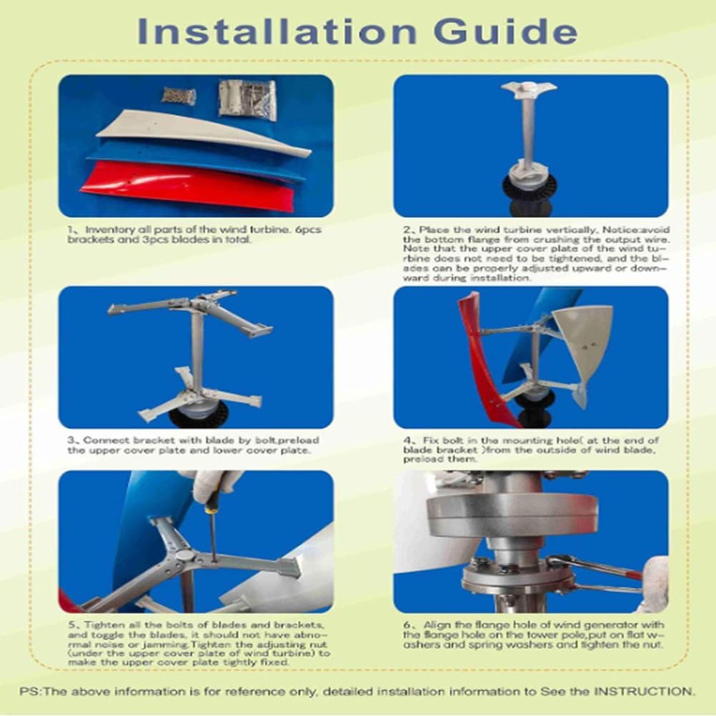 100W-3000W Vertical Wind Turbine Permanent Magnet Generator Kit, 3 Blades Low Noise Windmill with Controller for Home Boats Cabins Mobile Homes (48V),12V