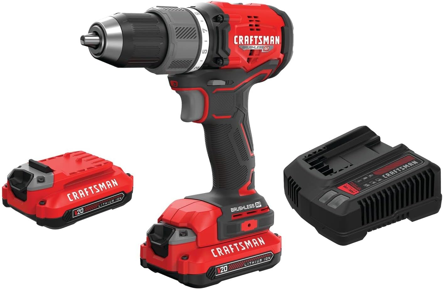 CRAFTSMAN RP+ Cordless Drill/Driver Kit, with 2 Batteries and Charger, Brushless (CMCD713C2)