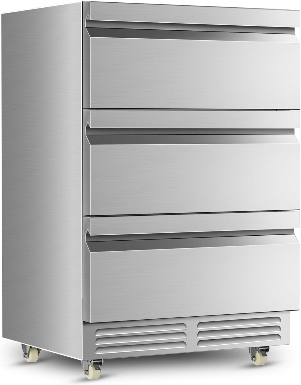 Tylza 3 Drawers Beverage Refrigerator, 190 Cans 24'' Beverage Fridge with Wheels, Outdoor Waterproof, All Stainless Steel Body, Undercounter or Freestanding, Drink Fridge for Home, Patio & Commercial