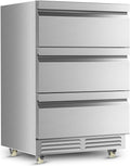Tylza 3 Drawers Beverage Refrigerator, 190 Cans 24'' Beverage Fridge with Wheels, Outdoor Waterproof, All Stainless Steel Body, Undercounter or Freestanding, Drink Fridge for Home, Patio & Commercial